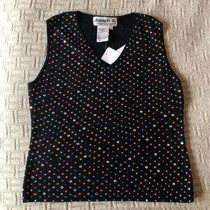 Joseph A colorful sequined black sleeveless tank top